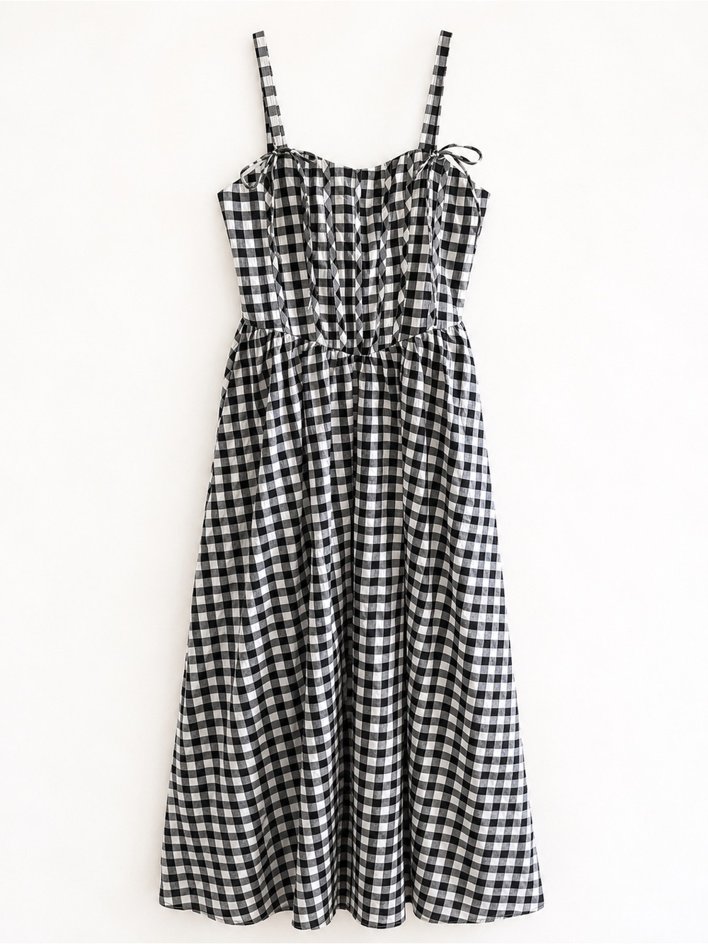 Line & Dot Black and White Gingham Midi Dress